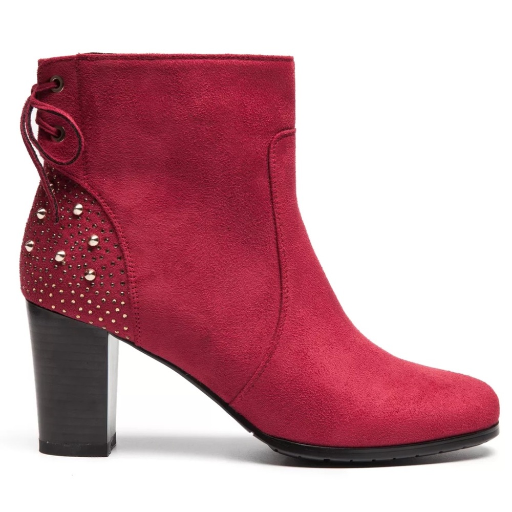 Monroe & Main Women's Studded heeled Booties Suede deep red 8.5M